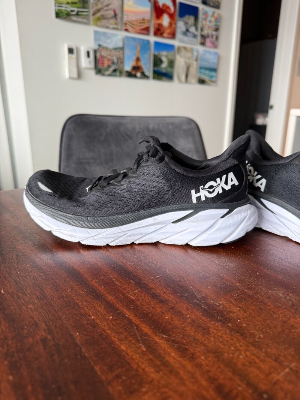 HOKA Clifton 8 Running Shoes Black White Women’s Size 6.5 Lightweight Cushioned